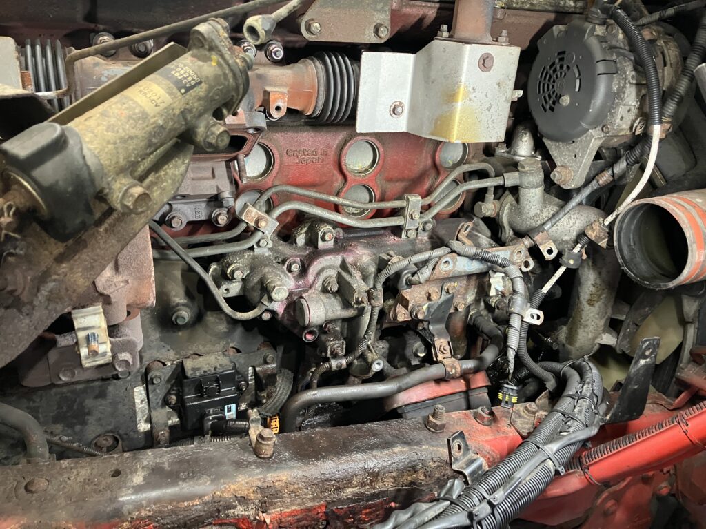 Large truck engine bay turbo removed