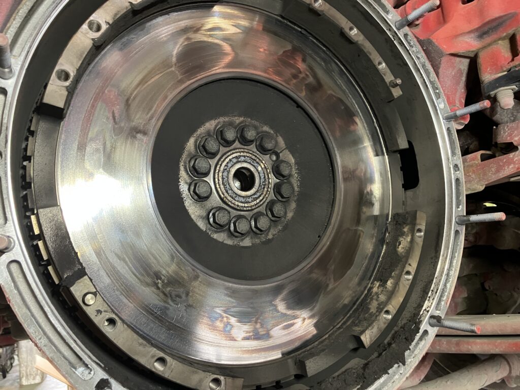 Large truck flywheel rivet contact mark